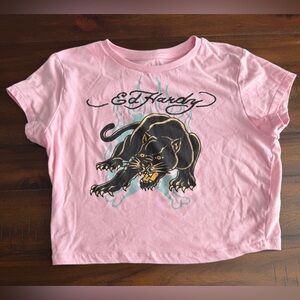 Ed Hardy Pink Crop Top with Panther Graphic